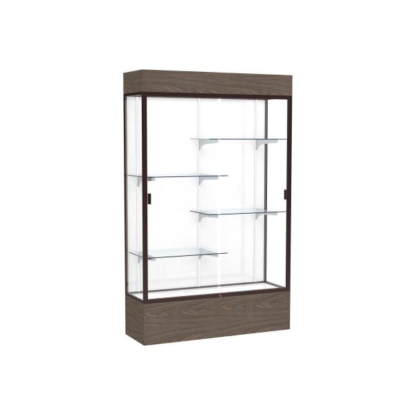 Waddell Display Case Of Ghent Reliant Lighted Display Case 48"W x 80"H x 16"D Walnut Base White Back Dark Bronze Frame 2174WB-BZ-WV - main